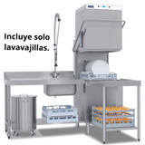 T80D Máquina lavavajillas con capota de pared simple. Tiene 3 bombas de lavado, abrillantador y detergente.